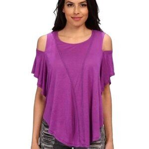 Free People Bittersweet Cold Shoulder Linen Top in Paradise Purple